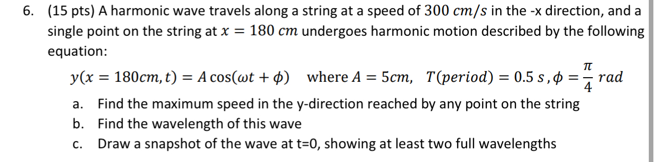 Solved (15 ﻿pts) ﻿A harmonic wave travels along a string at | Chegg.com