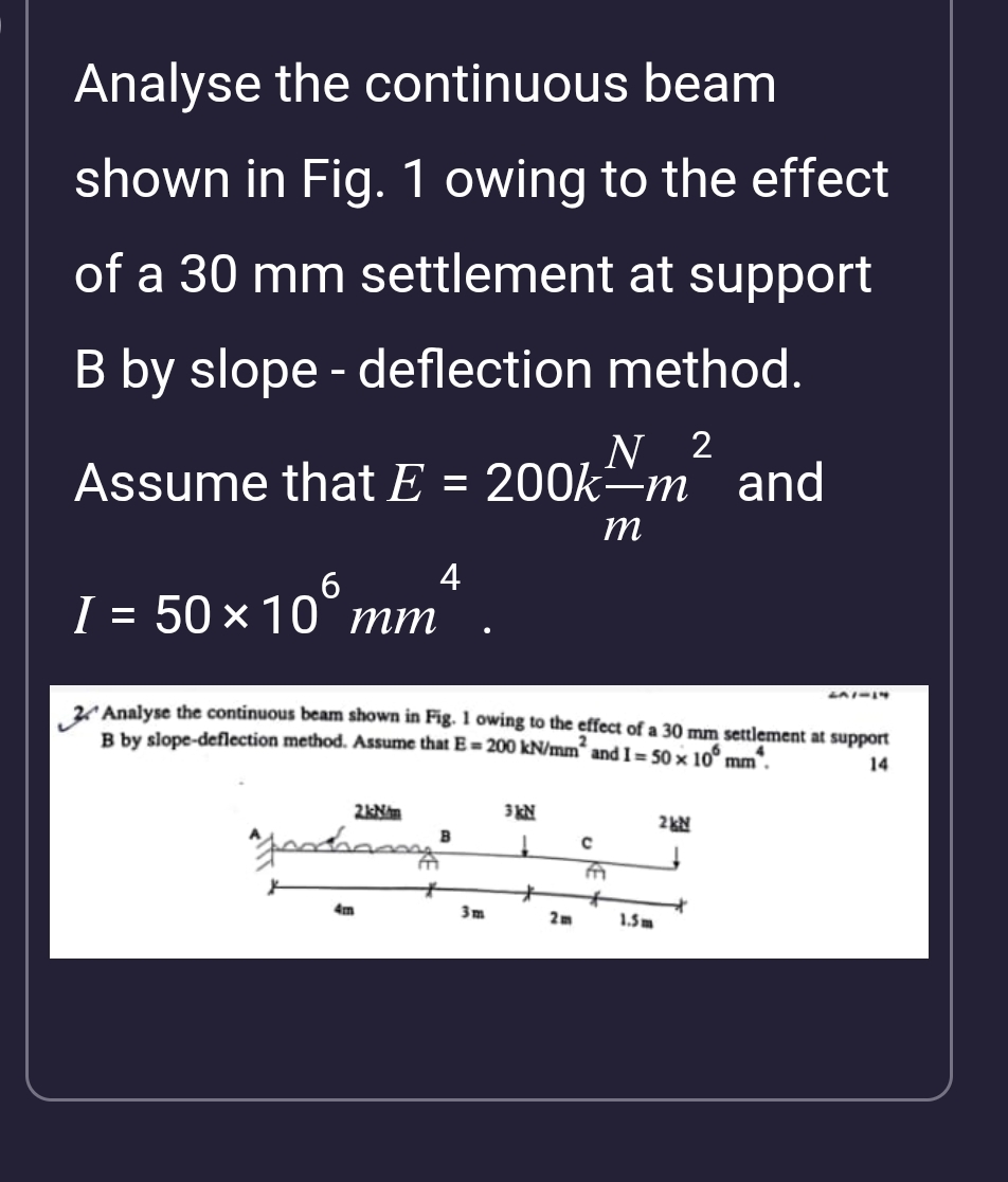 Solved Analyse the continuous beam shown in Fig. 1 ﻿owing to | Chegg.com