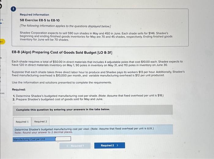 Solved Required Information SB Exercise E8-5 To E8-10 [The | Chegg.com