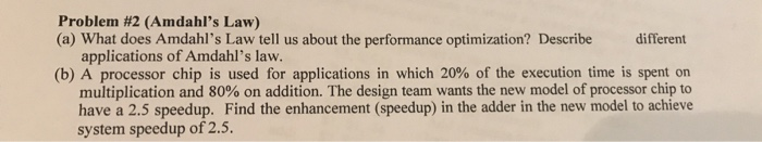 Solved Problem #2 (Amdahl's Law) (a) What Does Amdahl's Law | Chegg.com