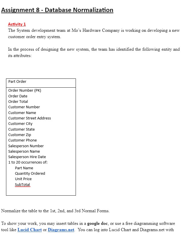 Solved Please Provide Tables For: - 1st Normalization | Chegg.com