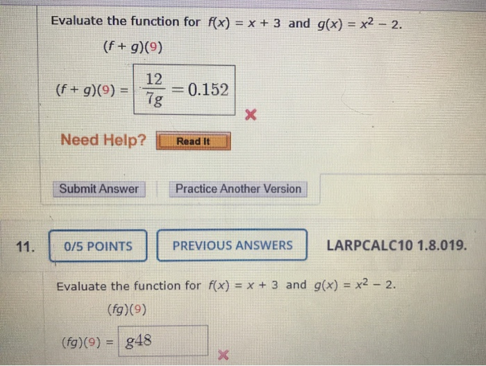 Evaluate The Function For F X X 3 And G X X2 Chegg Com