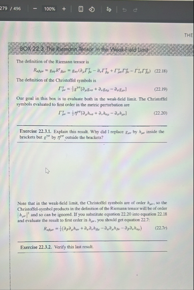 Solved 279 / 496100%THEBOX 22.3 ﻿The Riemann Tensor in the | Chegg.com