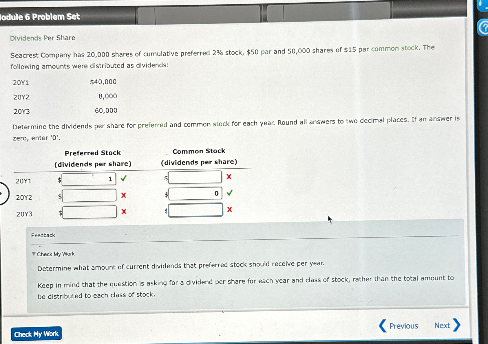 Solved odule 6 ﻿Problem SetDividends Per ShareSeacrest | Chegg.com