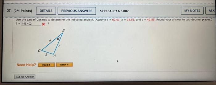 Solved Use the Law of Cosines to determine the indicated | Chegg.com