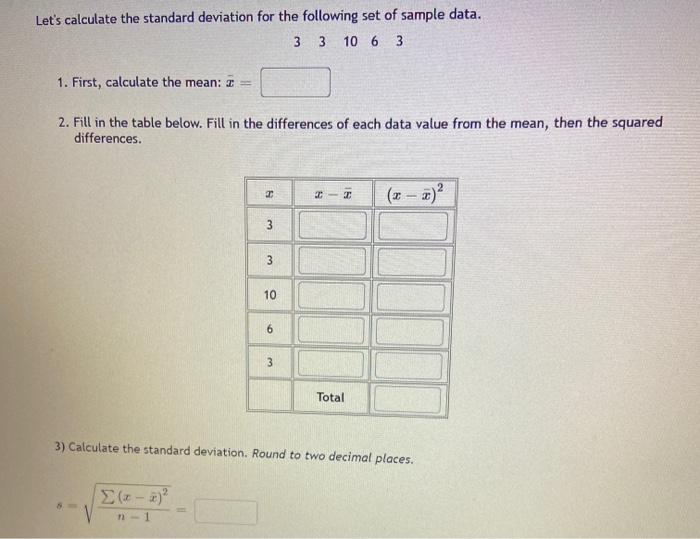 Solved Let's calculate the standard deviation for the | Chegg.com