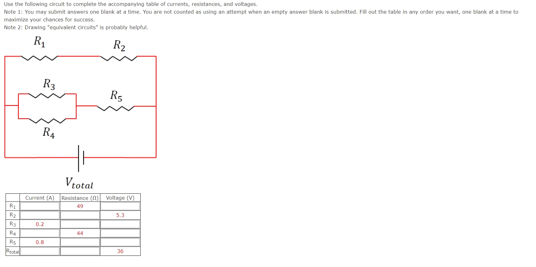Solved Use the following circuit to ﻿complete the | Chegg.com