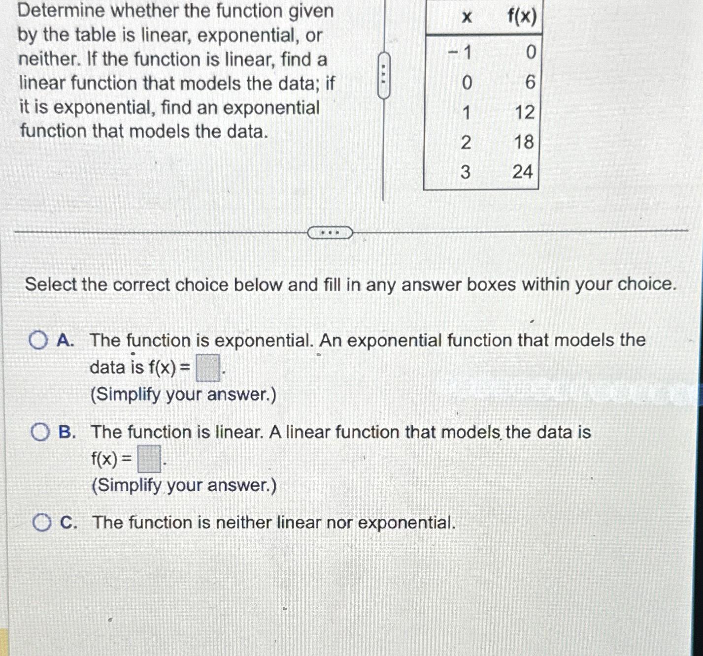 Solved Determine whether the function given by the table is | Chegg.com