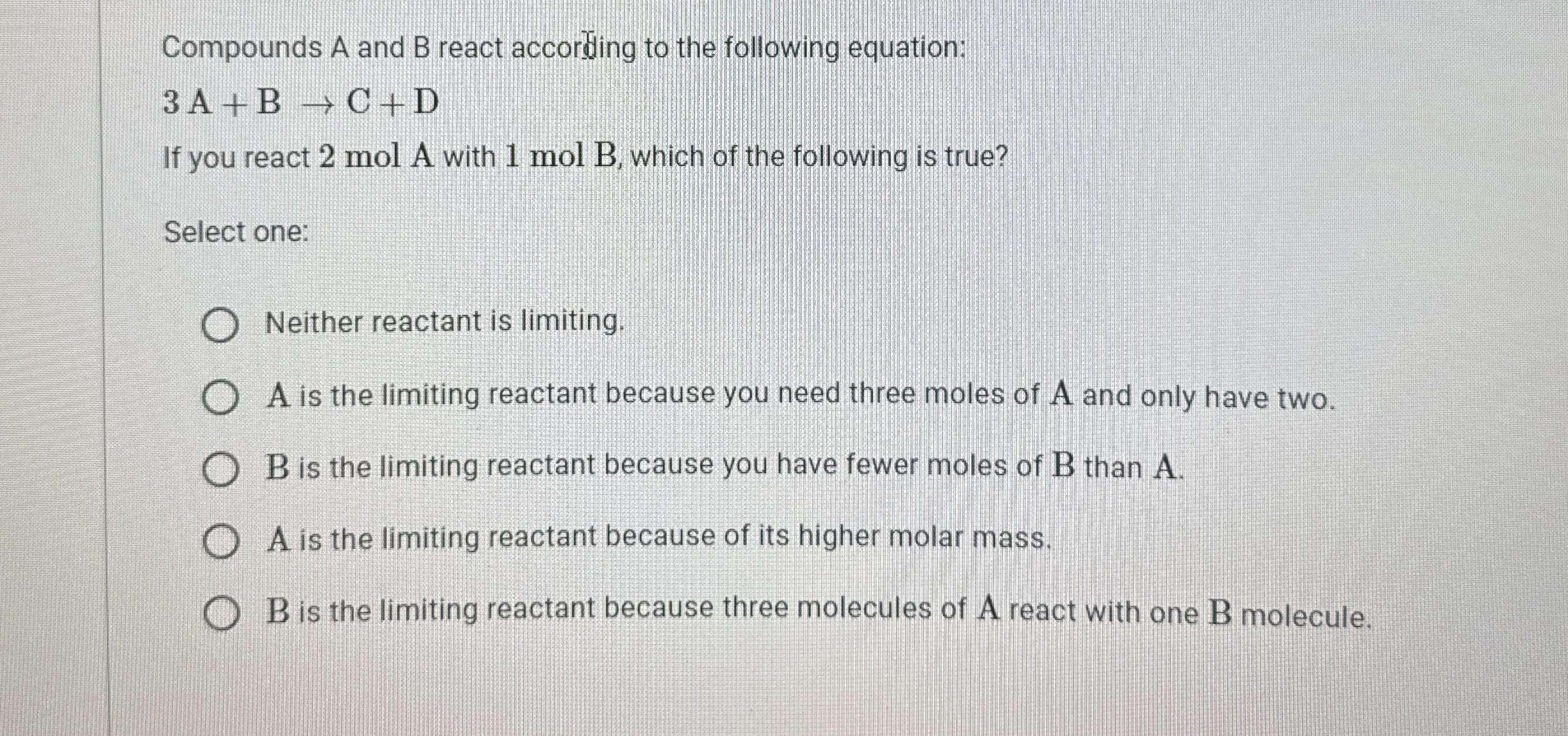 Solved Compounds A and B react according to the following | Chegg.com