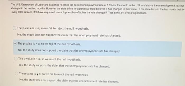 Solved The U.S. Department of Labor and Statistics released | Chegg.com