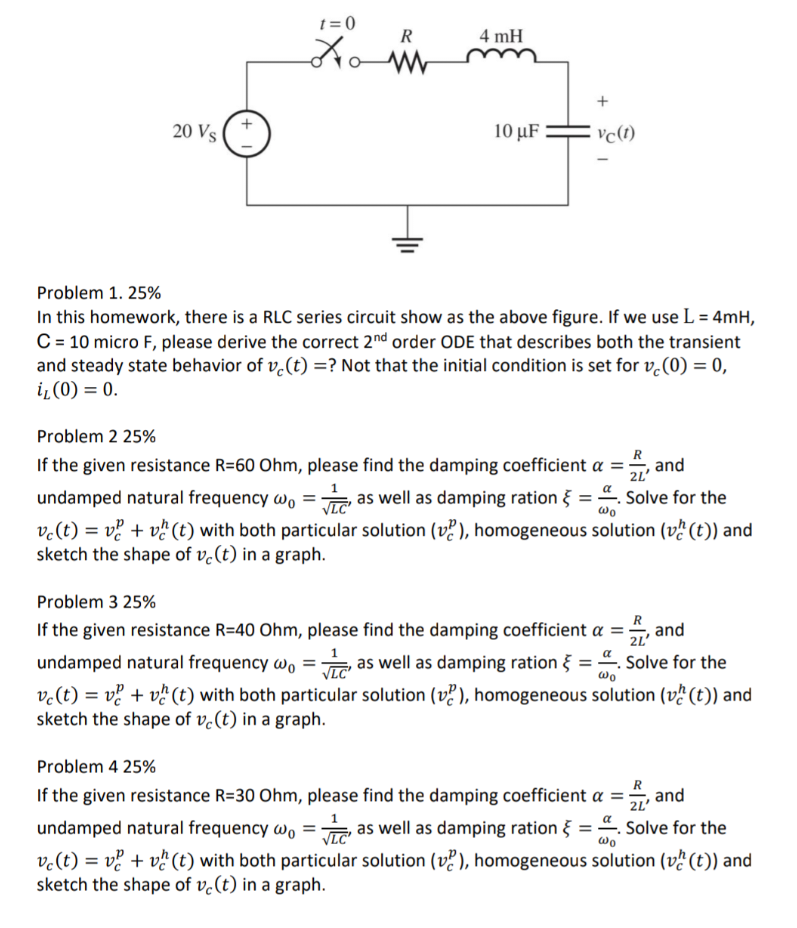 Solved Problem 1. 25% In this homework, there is a RLC | Chegg.com
