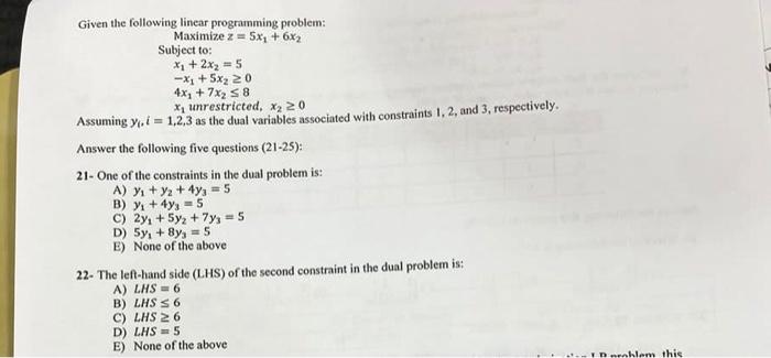 Solved Given the following linear programming problem: | Chegg.com