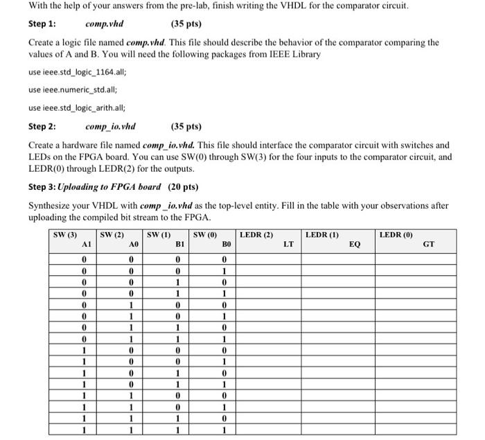 Solved Create a logic file named comp.vhd. This file should