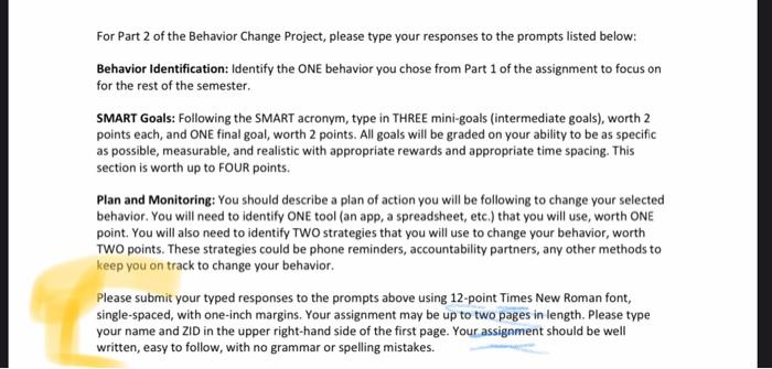 For Part 2 of the Behavior Change Project, please