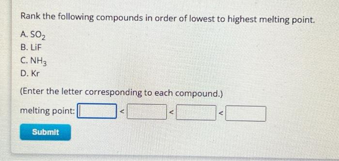 Solved Rank the following compounds in order of lowest to | Chegg.com