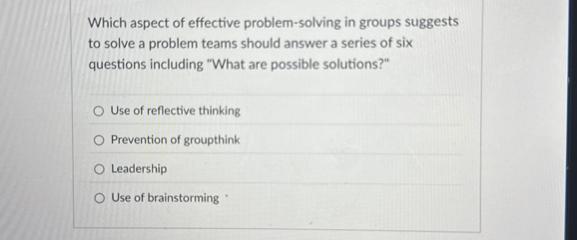 Solved Which aspect of effective problem-solving in groups | Chegg.com