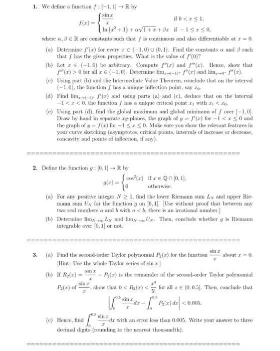 Solved 1. We define a function f:[−1,1]→R by | Chegg.com