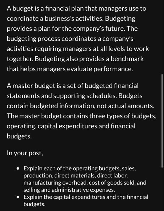 manages and establishes budget business plan and financial policies