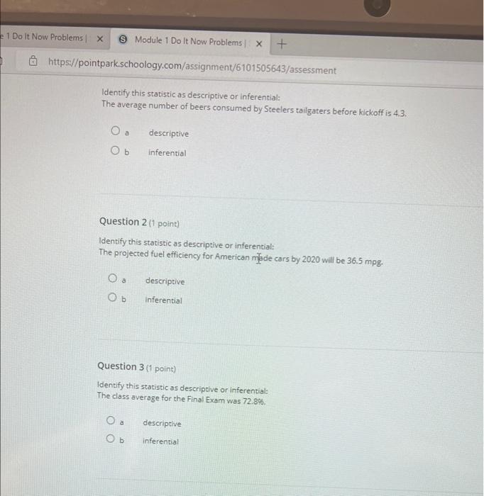 Solved Identify This Statistic As Descriptive Or | Chegg.com