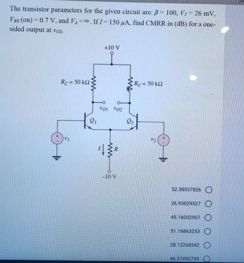 Solved The transistor parameters for the given circuit are: | Chegg.com