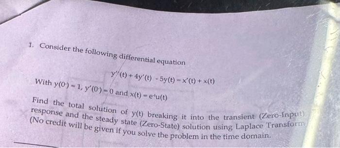 Solved 1. Consider The Following Differential Equation With | Chegg.com