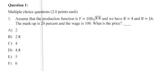 Solved Question 1: Multiple choice questions (2.0 points | Chegg.com