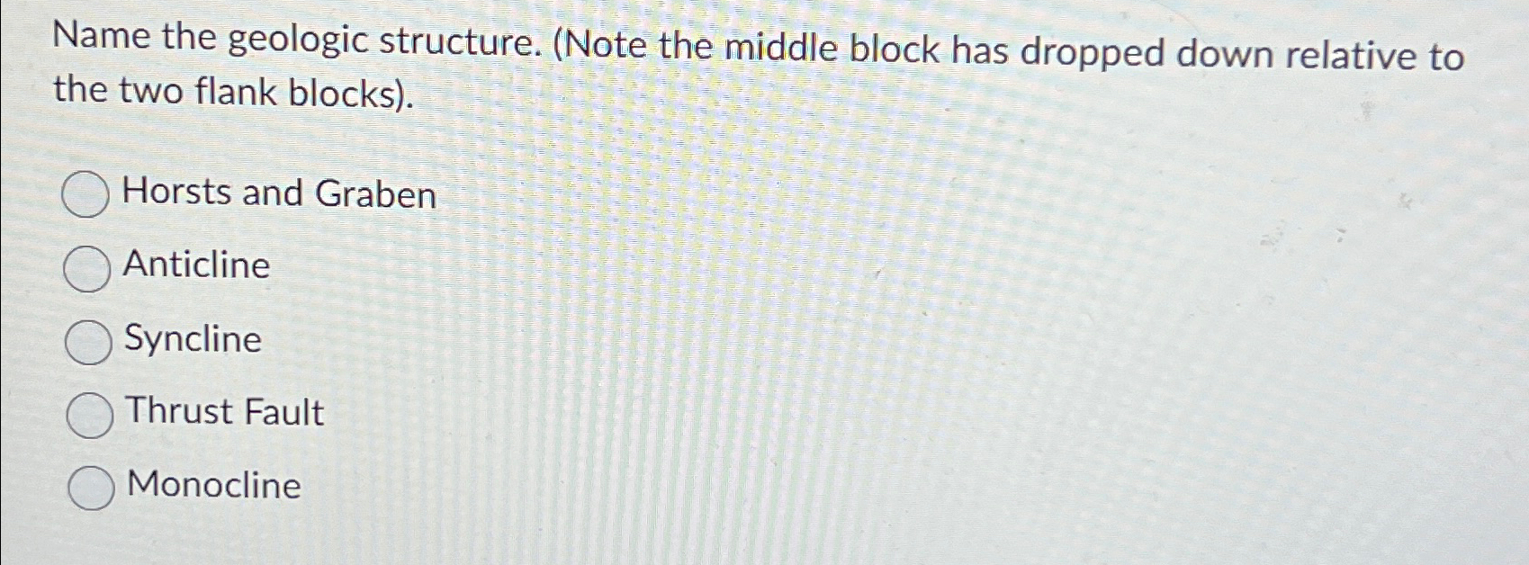 Solved Name the geologic structure. (Note the middle block | Chegg.com