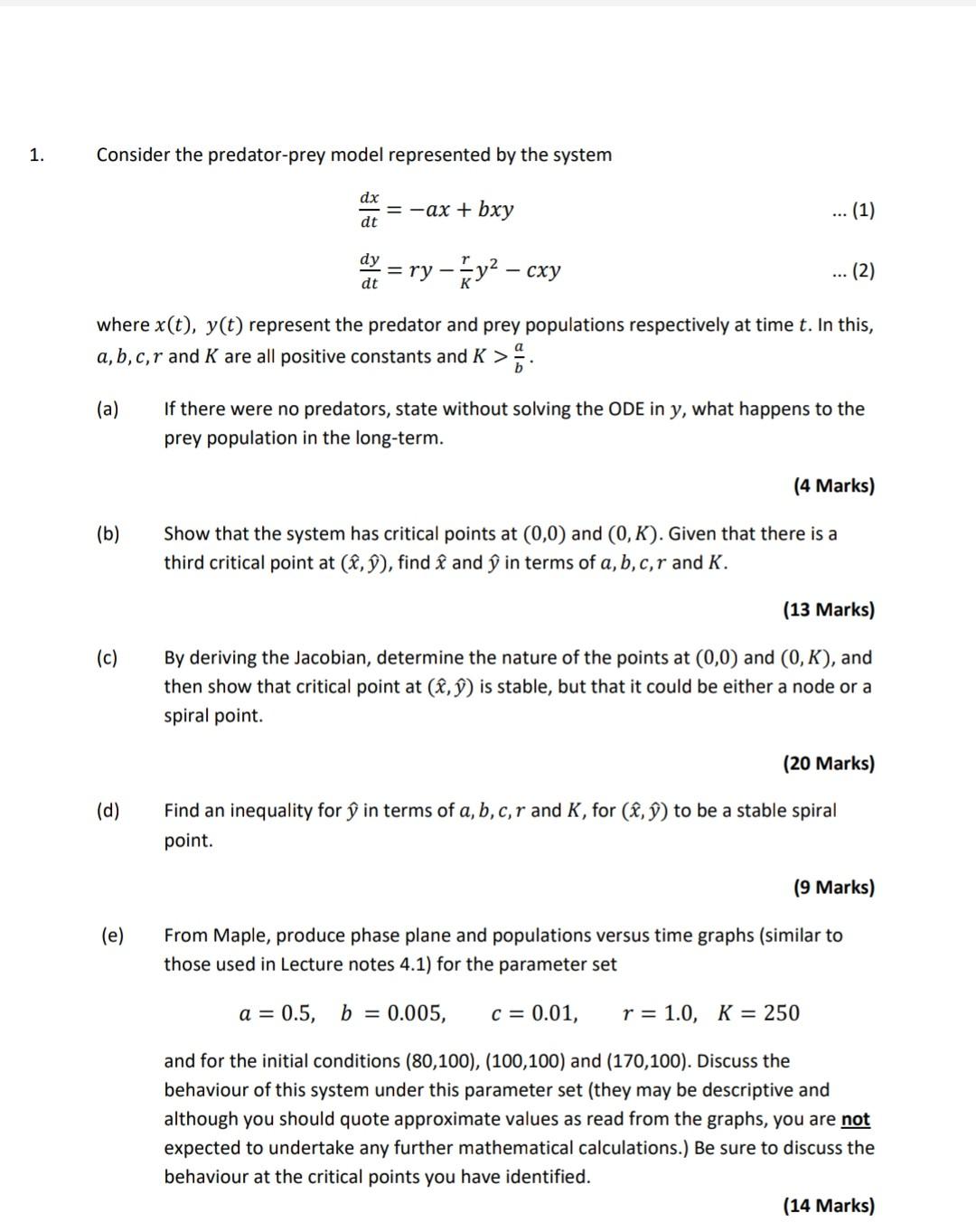 Solved 1. Consider the predator-prey model represented by | Chegg.com