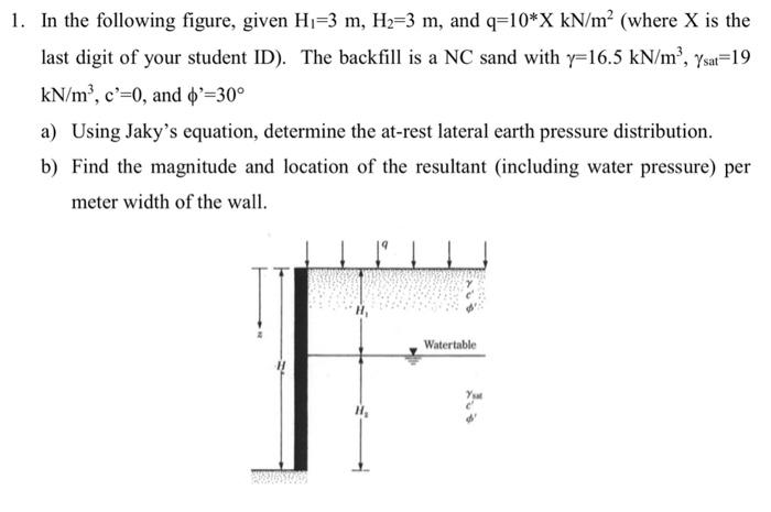 Solved 1. In the following figure, given H1=3 m,H2=3 m, and | Chegg.com