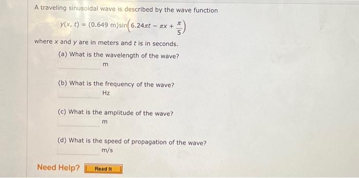Solved A traveling sinusoldal wave is described by the wave | Chegg.com