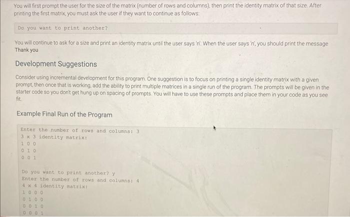 Solved Overview Create a program that will print an identity | Chegg.com