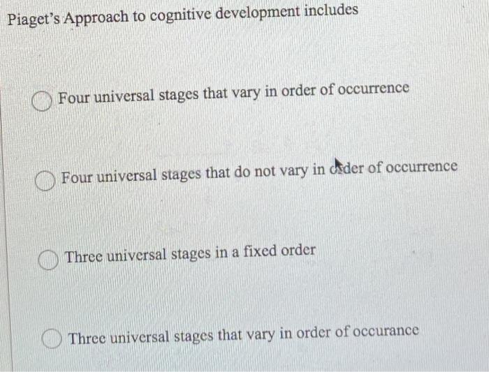 Solved Piaget s Approach to cognitive development includes Chegg