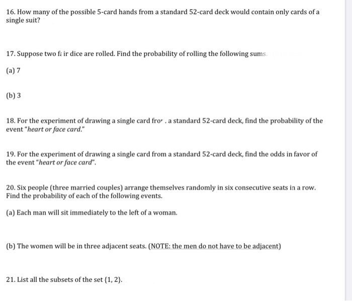 Solved 16. How many of the possible 5 card hands from a Chegg