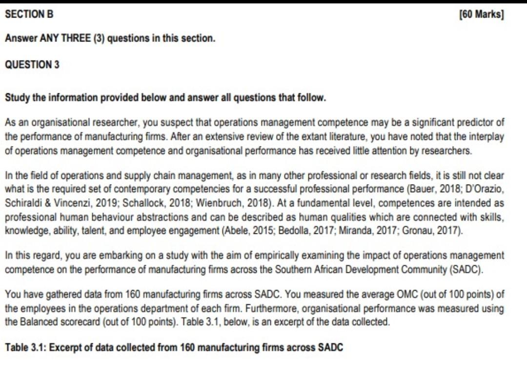 SECTION B [60 Marks] Answer ANY THREE (3) Questions | Chegg.com