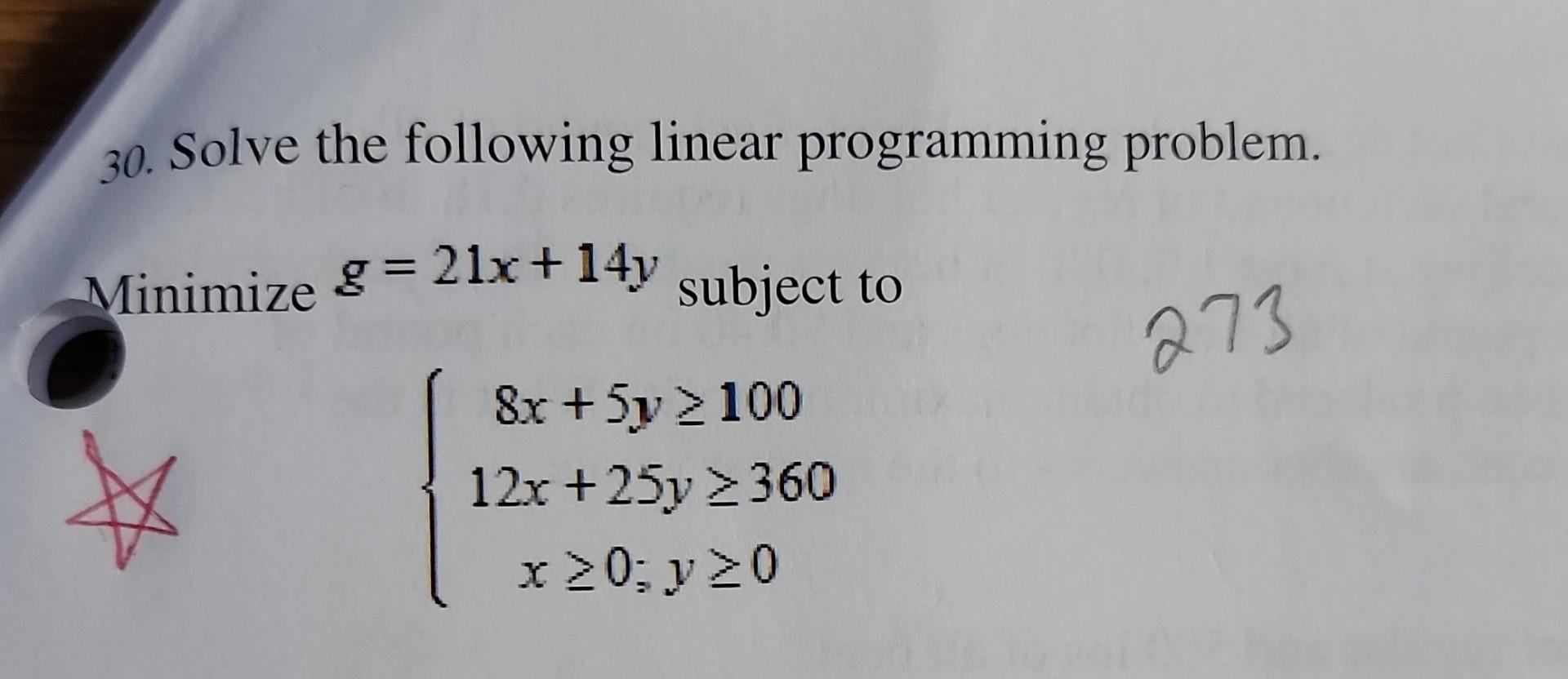 Solved 30. Solve The Following Linear Programming Problem. | Chegg.com