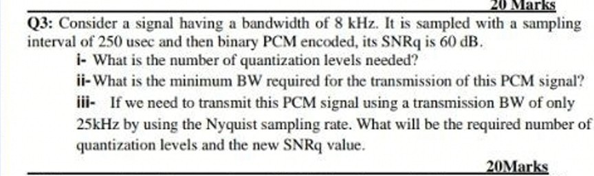 Solved Consider a signal having a bandwidth of 8 kHz. It is | Chegg.com