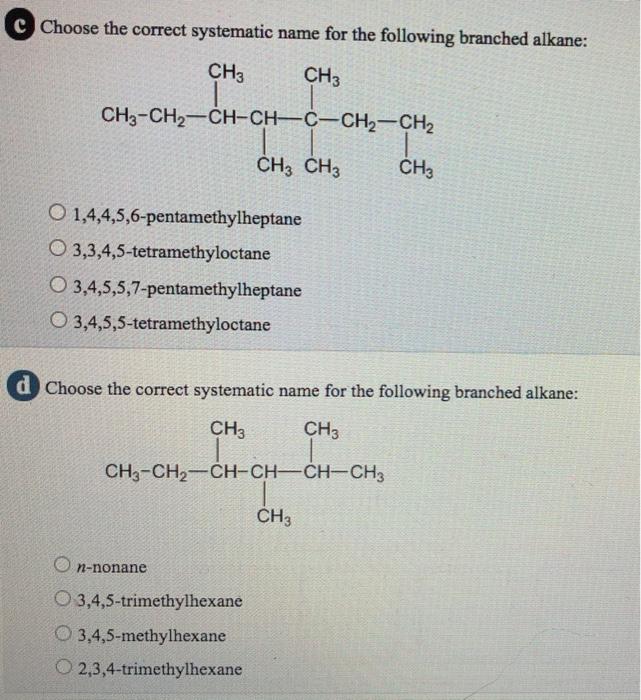 Solved A Choose The Correct Systematic Name For The Chegg Com