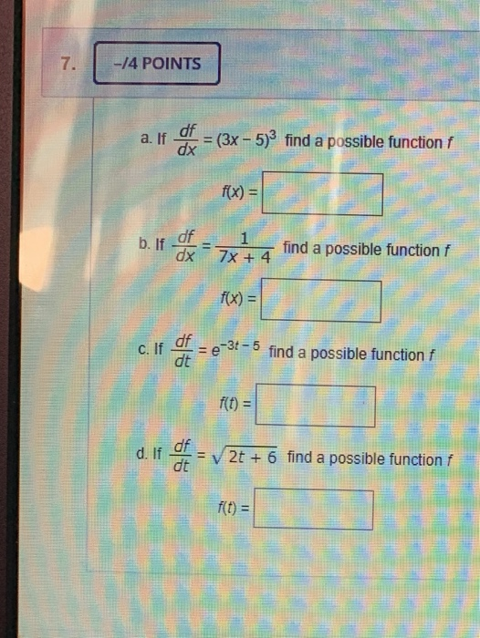 Solved -14 POINTS 3x - 5)find a possible function f ove mx + | Chegg.com