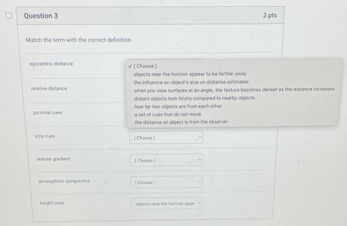 Solved Question 3 3 pts Match the term with the correct | Chegg.com