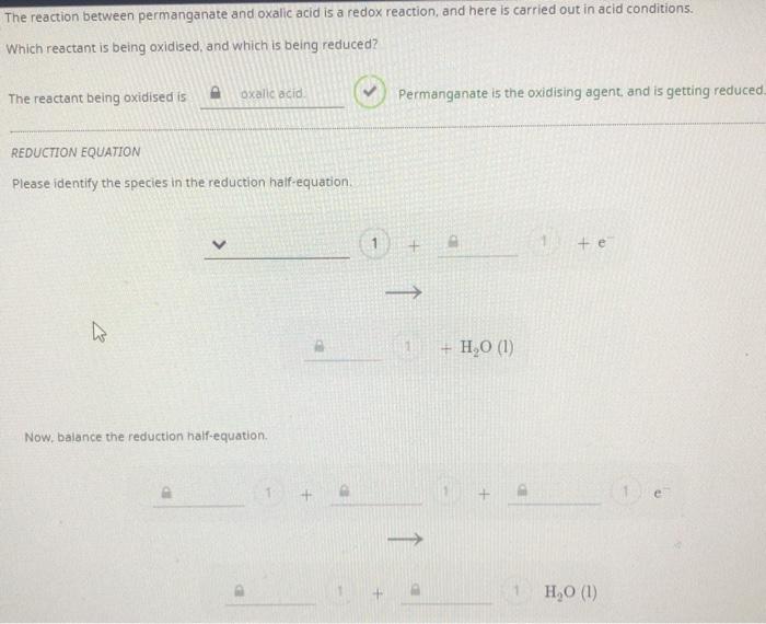 Solved The reaction between permanganate and oxalic acid is