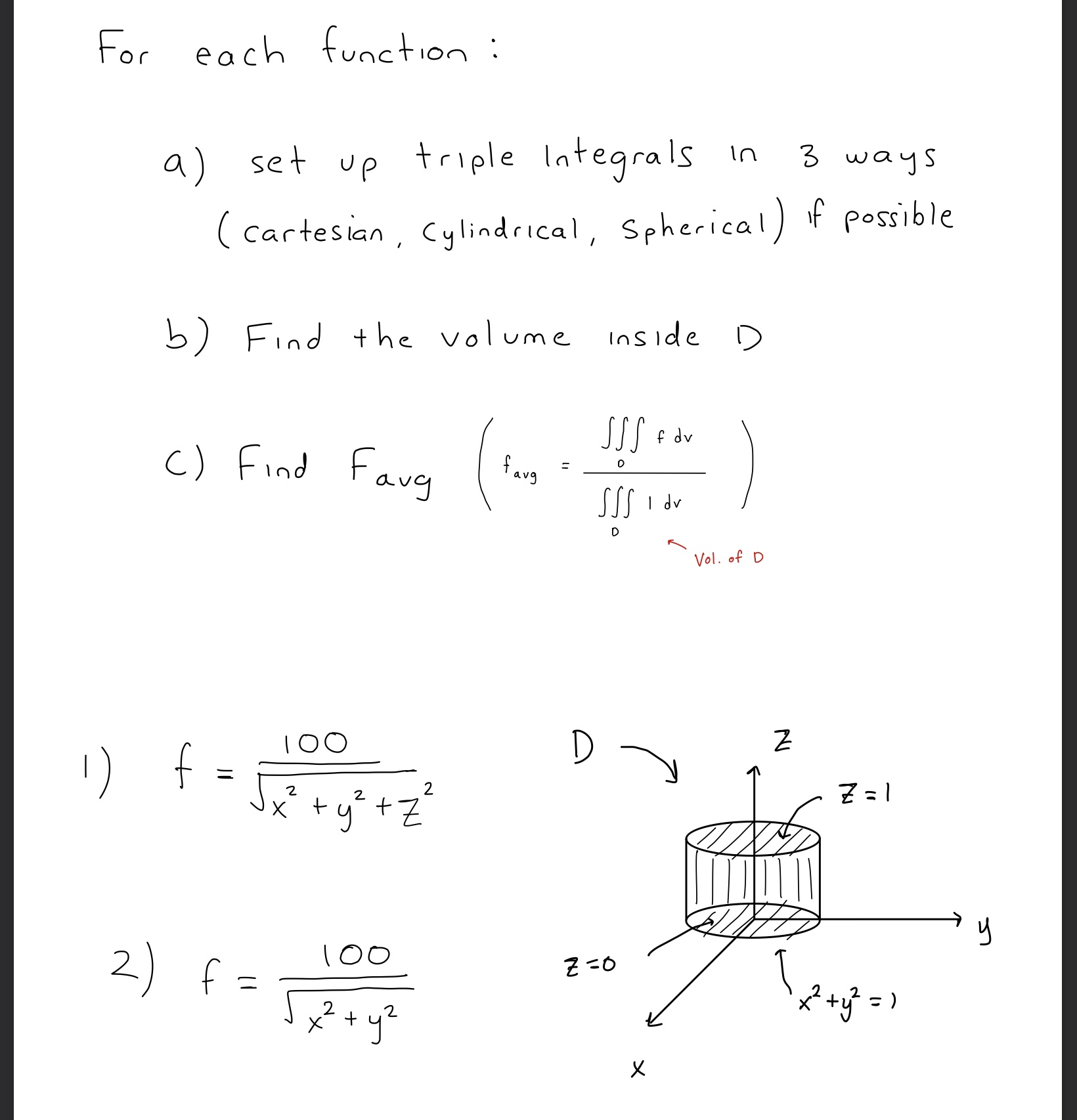 Solved For Each Functiona ﻿set Up Triple Integrals In 3 5879