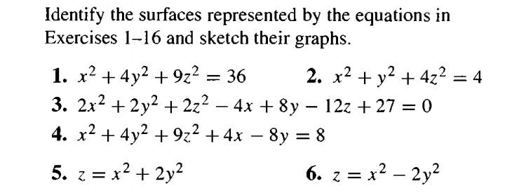 Solved Identify the surfaces represented by the equations in | Chegg.com