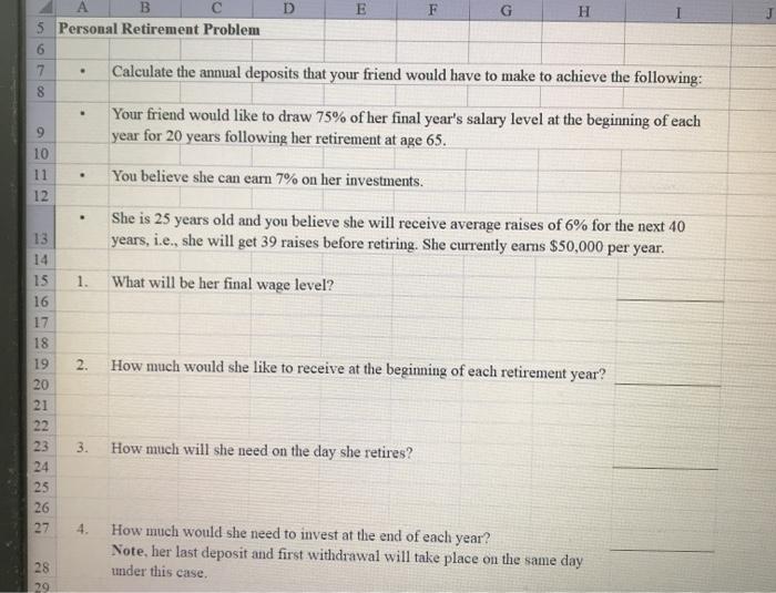 Solved E B F H 5 Personal Retirement Problem 6 7 Calculate | Chegg.com