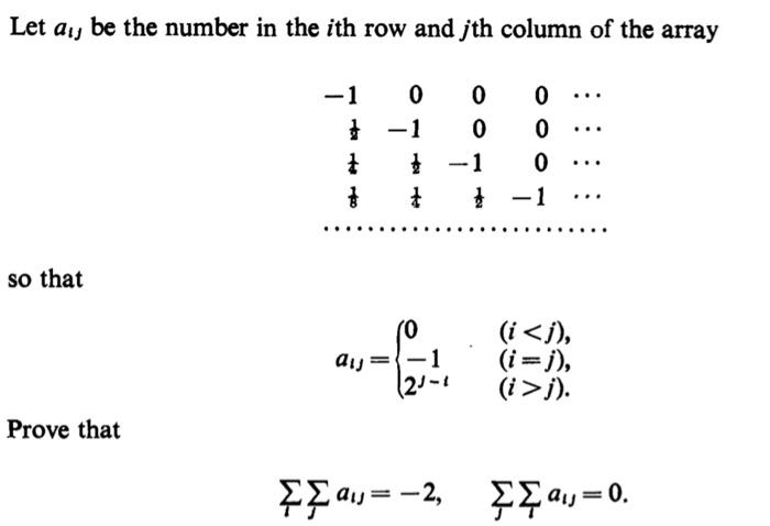 Solved Let ai, be the number in the ith row and jth column | Chegg.com