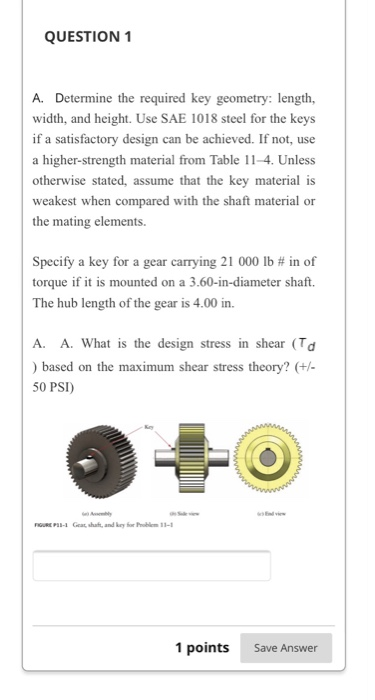 Key Geometry Solved QUESTION 1 A. Determine the required key geometry: | Chegg.com