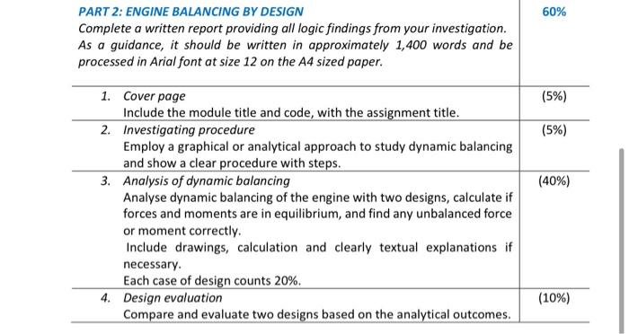 Solved PART 2: ENGINE BALANCING BY DESIGNAn internal | Chegg.com