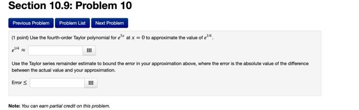 Solved Section 10.9: Problem 10 Previous Problem Problem | Chegg.com