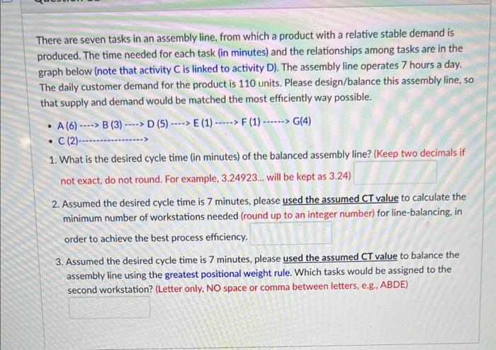 Solved There are seven tasks in an assembly line, from which | Chegg.com