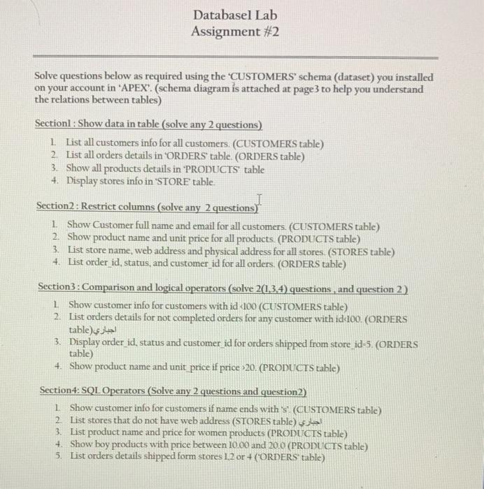 Solved Databasel Lab Assignment #2 Solve questions below as | Chegg.com