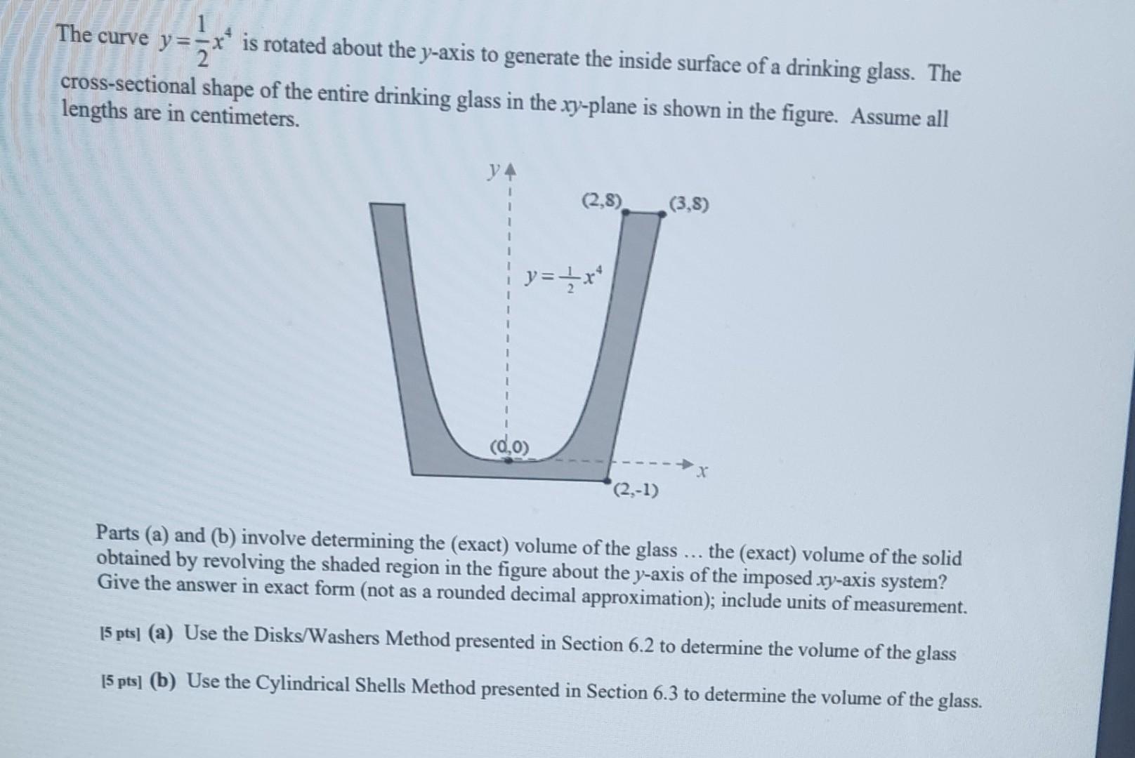 21x4 Solved The curve y=21x4 is rotated about the y-axis to | Chegg.com
